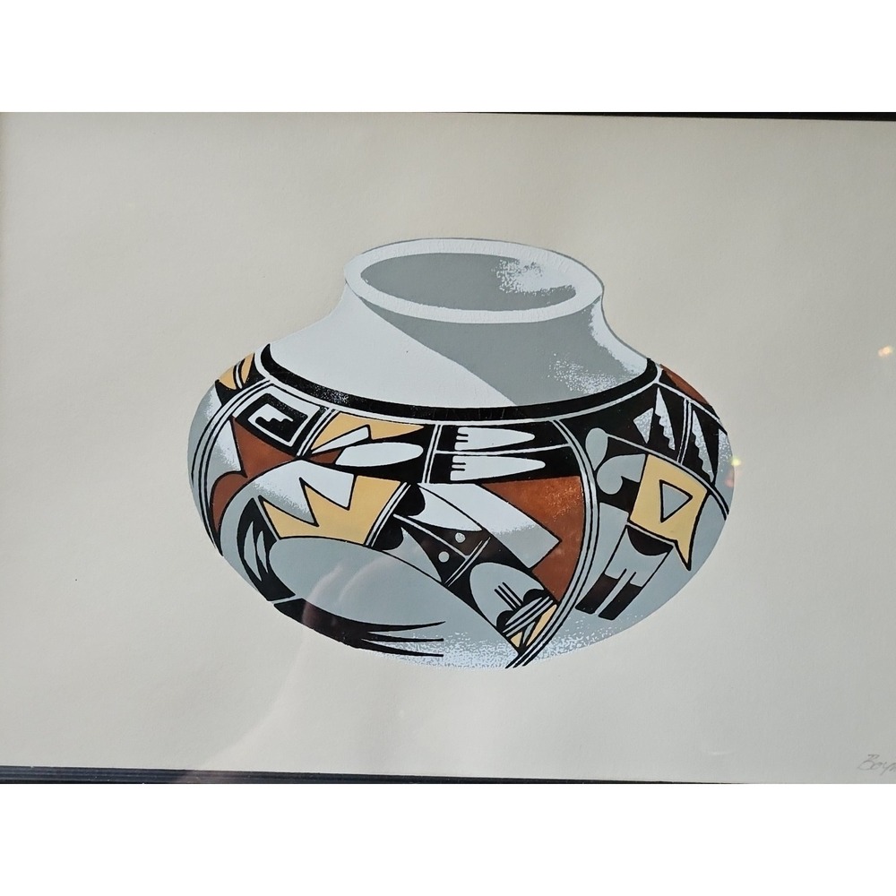 Pueblo Pottery Hopi Bird Pot Painting Native American Southwestern Signed 12x9